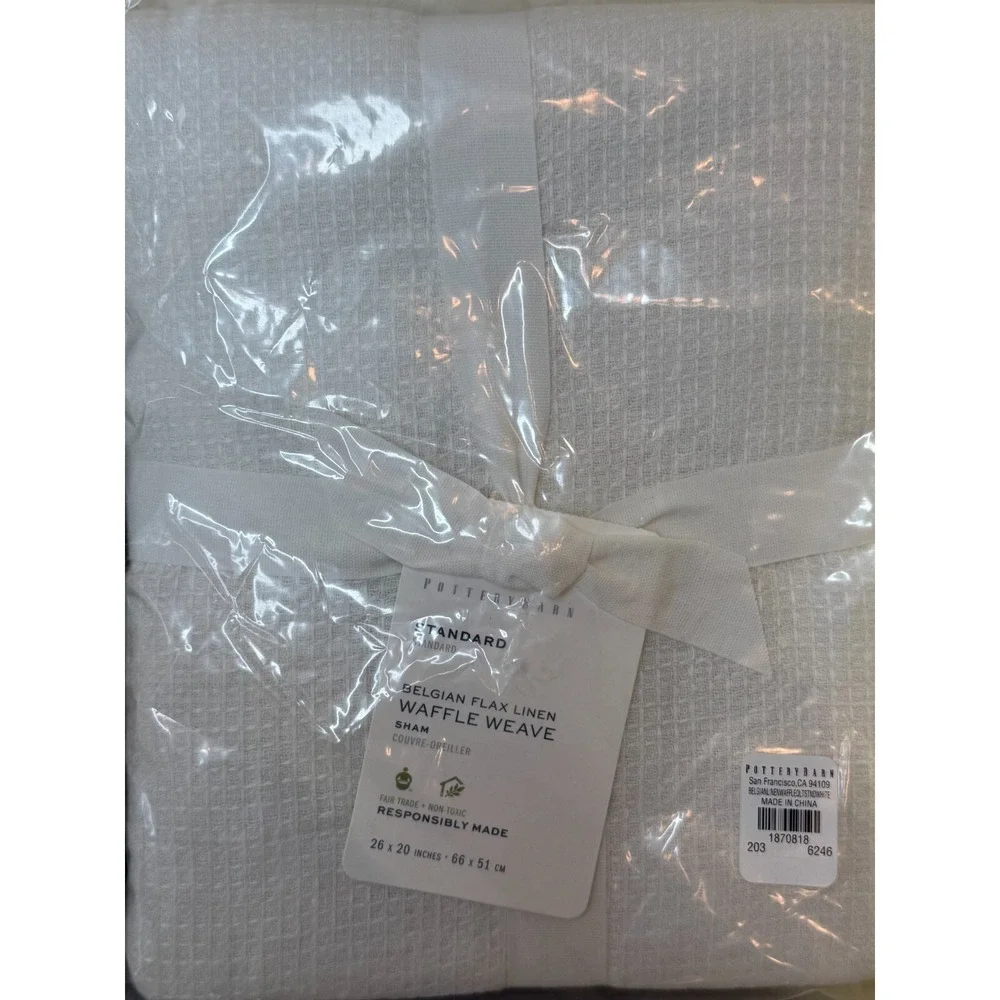Pottery Barn White Belgian Flax Linen Waffle Weave Set Of 2 Standard Shams